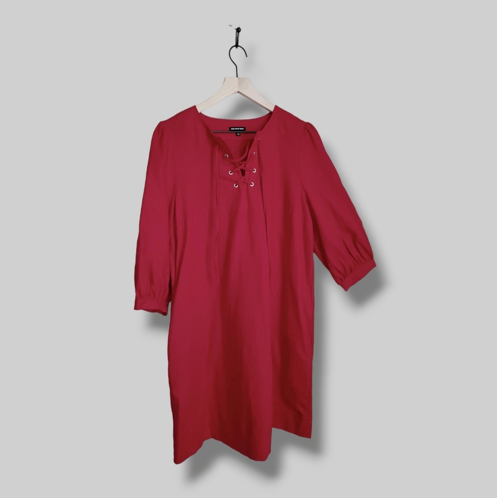 Who What Wear Linen Blend Red Balloon Puff Sleeves Dress, Medium - Picture 2 of 13